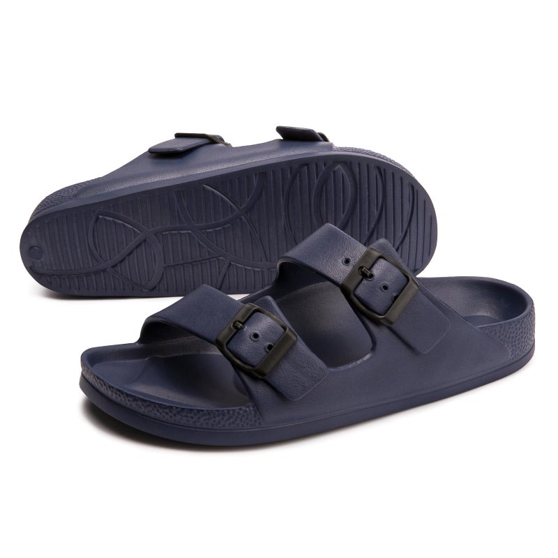 FUNKYMONKEY Women's Comfort Slides, Adjustable Double Buckle with Arch Support EVA Non-Slip Flat Sandals for Vacation & Daily Wear (8 M US-Women, Navy) - Image 4